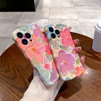 Coque de téléphone en TPU souple pour peinture à l'huile coréenne avancée pour Apple pour iPhone 15 14 13 12 16promax Twist avec de belles fleurs