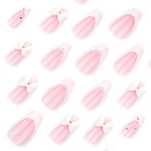 <span class=keywords><strong>Uñas</strong></span> Postizas Elegantes con Punta Francesa, Diseño 3D con Lazo Blanco y Perla, Estilo Stiletto, Hechas a Mano, Reutilizables, Acrílicas, de Lujo, para Novias, Bodas, Uso Diario y Fiestas - Product Image 3