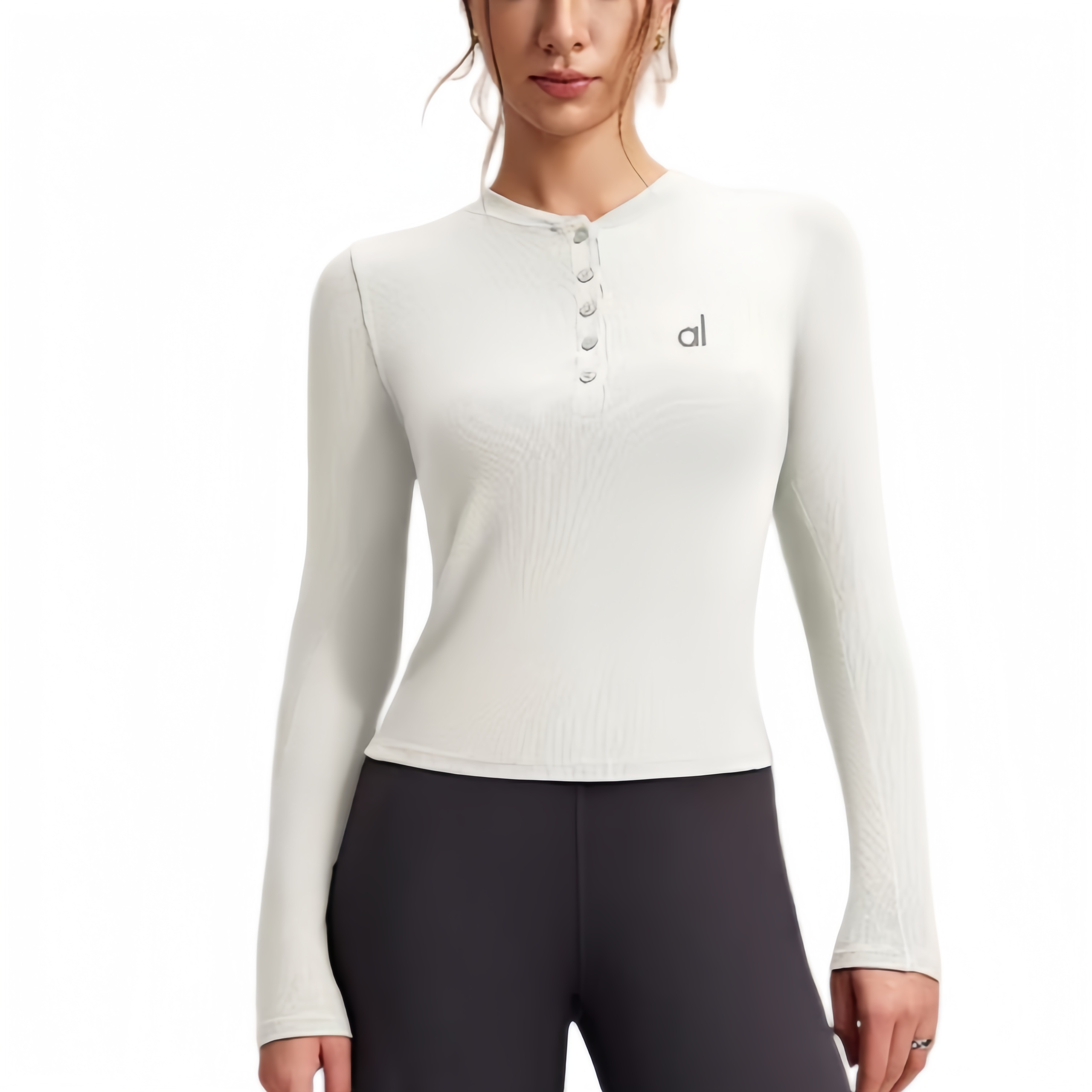 Newly Customized AL Women' Viscose Fiber Slim Fit Yoga Sports Henley Shirt Nude and Skin Friendly Women's Short Long Sleeved Top