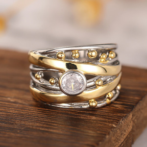 Anillo Elegante de Dos Tonos con Cuentas Cruzadas, Diseño Geométrico Minimalista, Joyería de Moda para Mujer, Uso Diario, Regalo Chic - Product Image 6