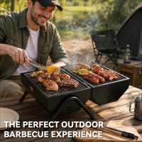 Four à cheminée octogonal portatif pour grillades en plein air, camping, barbecue, cuisson, avec revêtement par électrodéposition et laminage à froid