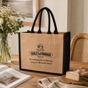 Custom Recyclable Jute Tote Bag Cartoon Character Print Durable Reusable Shopping <b>Handbag</b> Featuring Hand Shoulder - Product Image 5