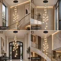 Lustre moderne pour escalier, suspension multi-lumières sphériques en verre ambré, LED, longue suspension, blanc chaud, installation facile, pour couloir d'escalier