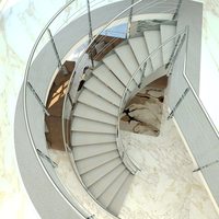 Escalier incurvé intérieur de style européen et moderne, balustrade en verre trempé