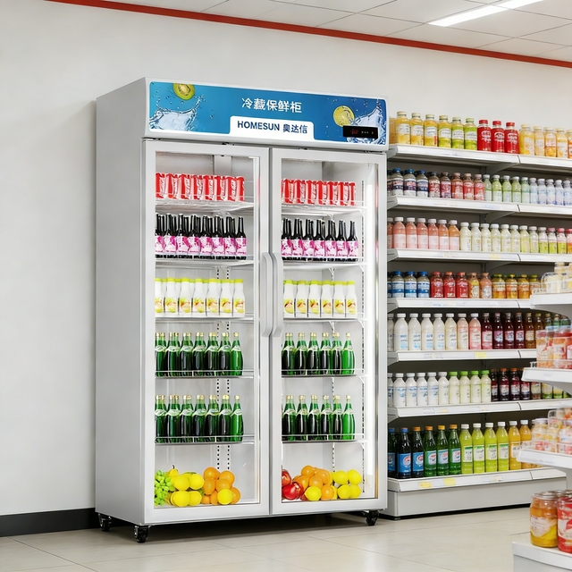 Commercial Freezer Fridge Combo Refrigerator Glass Door Vertical 2 Glass Door Commercial Freezer for Beverage Drinks