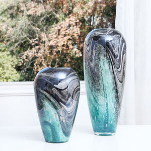 Vase en verre d'art de Murano soufflé à la main, style moderne, simple, double bleu, décoration de table bohème de luxe et article cadeau - Product Image 6