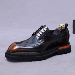 Heightening Brookes Decorative Large Leather <b>Boot</b> for Men - Genuine Leather Formal Casual Business British Trendy Thick-soled - Product Image 1