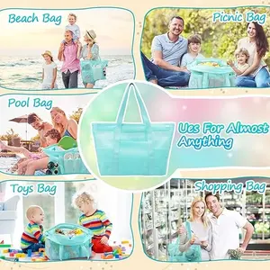 Bolsa de playa de malla con cremallera, bolsa grande de playa impermeable para juguetes, bolsa de piscina, Accesorios de playa