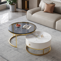 Mesa de centro redonda moderna convertible de fábrica de China, hierro y oro con vidrio para muebles de sala de estar