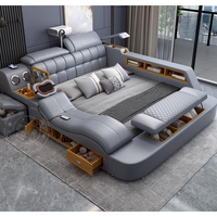 Lit intelligent multifonctionnel inclinable avec massage et projecteur, cadre en cuir, taille King Size, meubles de chambre à coucher modernes