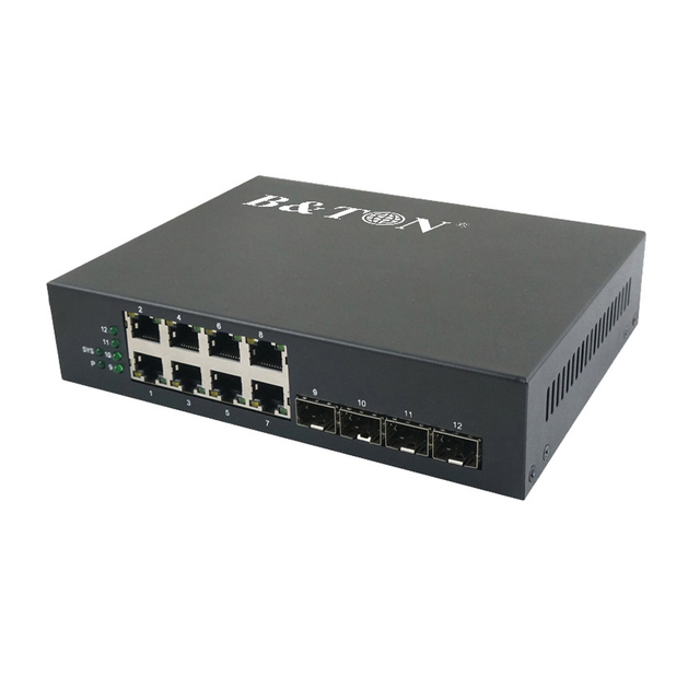 4SFP 8RJ45 Gigabit Ethernet Switch Unmanaged Fiber Switch 8RJ45 +4SFP Slot for Enterprise Security Monitoring