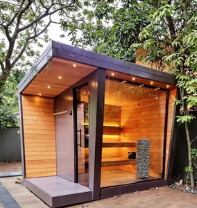 HELIUSO EM/ODM Sauna Exterior Moderna Impermeable de Madera Maciza Ecológica con Techo Inclinado Negro para 6 Personas, 1 Año de Garantía - Product Image 1