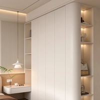 Armoire de chambre à coucher coulissante en bois massif de luxe personnalisée, ensemble de meubles de maison populaires avec éclairage et design de rangement