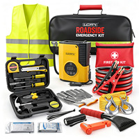 Kit d'urgence routière pour voiture avec câbles de démarrage, compresseur d'air, trousse de premiers secours, gilet de sécurité et grattoir à glace