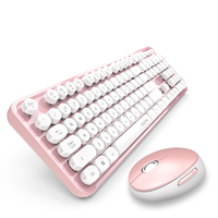 Vente chaude 104 touches pleine taille 2.4GHz clavier pur rétro sans fil et ensemble combiné de souris à capuchon rond