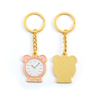 Porte-clés mini-réveil en métal doré personnalisé pour fille rose