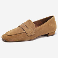 Minimalisme cuir véritable femmes sans lacet mocassins bout carré haute qualité mouton daim chaussures plates mocassins