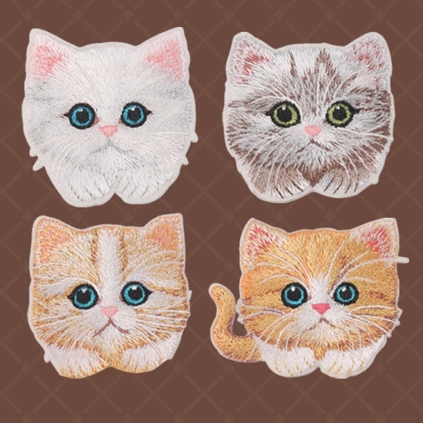 Self Adhesive Cat Embroidery Patches, Realistic Cute Kitten Head Patch 5.5cm for Clothing Backpack Hat DIY Decor