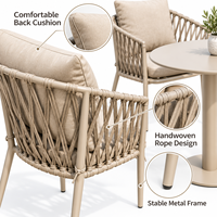 Ensemble de salle à manger moderne en acier pour l'extérieur avec mobilier de patio tressé à la main, 1 table, 4 fauteuils et coussins moelleux pour jardin/terrasse