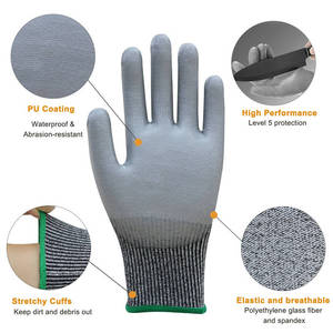 Logotipo personalizado Gris Negro PU Recubierto Anti Corte Resistente Nivel 5 Ant No Cut Guante Anti-Corte Guantes de construcción anticorte para carpintero - Product Image 3