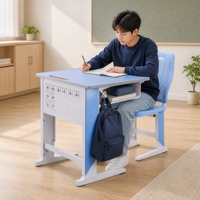 Ensemble pupitre et chaise scolaire individuel WZ-7801 avec plateau en bois, boîte à livres en acier et panneau de modestie perforé