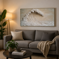Toile murale numérique moderne imprimée vague océanique, beige et blanc, texture 3D, paysage marin, sans cadre, pour chambre et salon