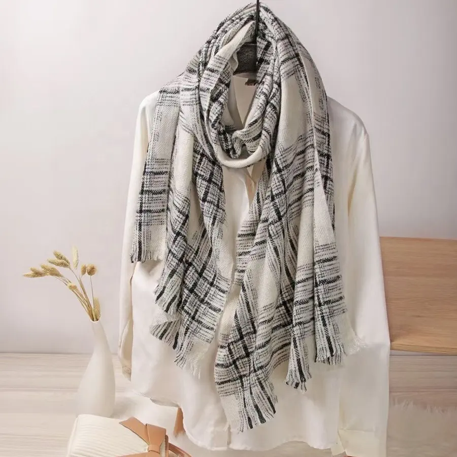 Winter Sjaals Witte En Zwarte Kleur Office Dames Sjaal Mode