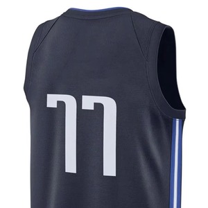 Camiseta de Baloncesto Personalizada con el Número 77, Cuello en V, Manga Corta, Azul Oscuro, Impresión por Transferencia de Calor, Absorbe la Humedad, Unisex, Talla Grande para Adultos - Product Image 3