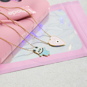 Collar con Colgante de Corazón de Acero Inoxidable con Ojo Turco, Cadena de Oro Rosa, Joyería de Regalo - Product Image 3