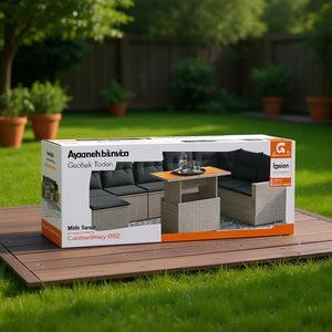 Ensemble de canapé de jardin gris avec table, meubles d'extérieur en rotin, 4 places, design contemporain - Product Image 2