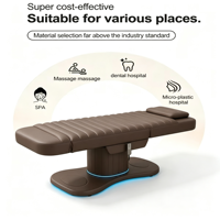 Table de massage électrique à trois moteurs en cuir beige et marron clair, lit de luxe pour extensions de cils, lit de spa pour sourcils, chaise de massage