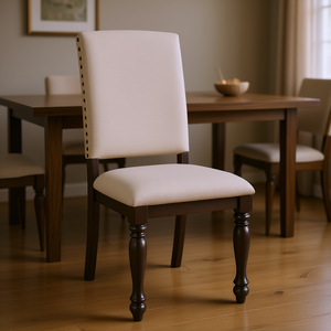 Sedia da Pranzo con Rivestimento in Tessuto, Struttura in Legno, Finitura con Borchie, Gambe Tornite, Stile Tradizionale, Arredamento per la Casa - Product Image 2