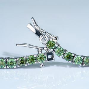 Collar de Tenis con Moissanita Redonda de 5 mm, Chapado en Oro Blanco, Plata de Ley 925, Moissanita Verde VVS1 con Certificado GRA, para Hombre/Mujer - Product Image 2