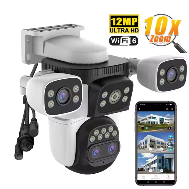 12MP Waterproof IP66 AI WiFi Outdoor PTZ Security Camera with Two-Way Audio Cloud Storage Optical Zoom