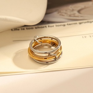 Stainless Steel Four Layer <b>Ring</b> Gold Plated Two Tone Geometric Women's Fashion <b>Ring</b> Gift Jewelry YR25 - Product Image 3