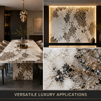 Dalle de quartzite exotique translucide de luxe, dalle de pierre cristalline or brésilien, mur TV rétroéclairé, îlot de cuisine, carrelage