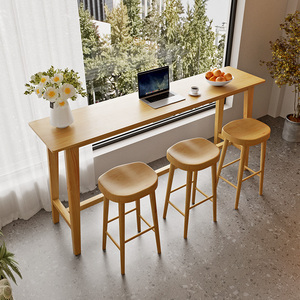 Juego de Mesa y Sillas de <span class=keywords><strong>Bar</strong></span> de Madera Maciza, Estilo Moderno, para Sala de Estar, Balcón, Diseño Casual de Pared Estrecha y Patas Altas, para Hoteles, de 1 a 4 Personas - Product Image 3