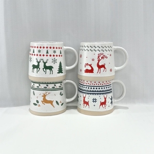 Christmas Reindeer Pattern Vintage Stoneware Ceramic Eco-friendly Dishwasher & Microwave Safe Customizable Colors Coffee Mug - Product Image 1