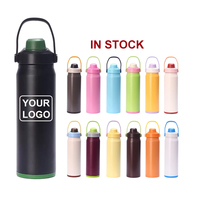 Bouteille d'eau isotherme en acier inoxydable de 24 oz avec poignée portable, gourde sous vide, support pour logo personnalisé, pour le camping en plein air et les sports