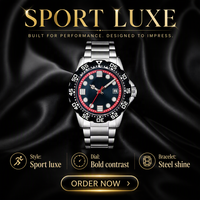 Montre analogique de sport de luxe pour homme avec boîtier en acier inoxydable de 38 mm et bracelet, mouvement automatique mécanique, résistante à l'eau