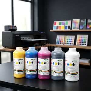 Consommables pour imprimantes : Kit d'encre DTF 1000 ml (CMYK et blanc) à base de colorants pour recharge de cartouches d'imprimante, compatible - Product Image 1