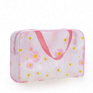 Bolsa de Mano con Diseño Floral, Bolsa de Aseo Transparente de PVC, Bolsa de Cosméticos de Viaje de Gran Capacidad, Venta al Por Mayor de Fábrica - Product Image 4