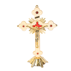Color oro Santo crucifijo adornos Cruz Emmanuel cruz de Jesús estatua Cruz de pie con Base estatuilla figura - Product Image 3