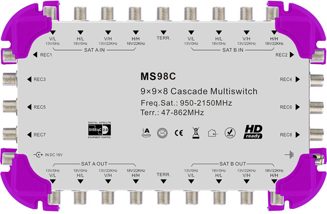 Digital High Definition 9 Into 12 Satellite Diseqc 9 in 12 Out Signal Cascade Multiswitch