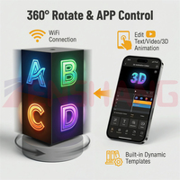 Módulo LED GOB P1.25, Logotipo 3D, Señalización Digital 360 °   Exhibidor LED Cúbico Giratorio de 4 Lados con Batería para Publicidad en Tiendas