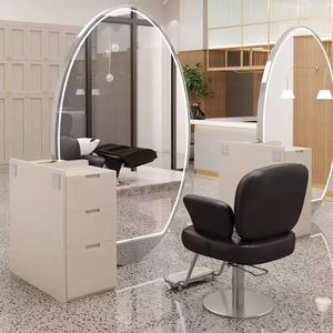 Estación de Estilismo de Doble Cara con Espejos para Barbería, Muebles de Salón de Belleza de Alta Calidad con Espejo Plateado - Product Image 2