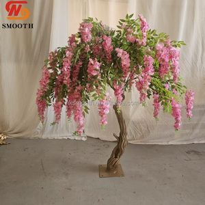 SMOOTH Pretty <b>Hanging</b> Silk <b>White</b> Wisteria Blossom Tree with curved trunk Wedding Entrance Walkway Flower Tree Decor - Product Image 5