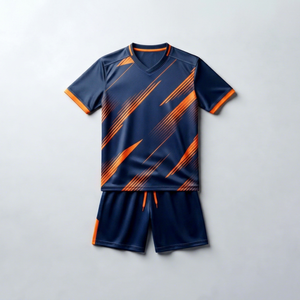 ชุดเสื้อฟุตบอลชาย สีกรมท่า สีส้ม แขนสั้น ระบายเหงื่อ แห้งเร็ว คอวี ทรงสปอร์ต สำหรับผู้ใหญ่ ทุกฤดูกาล 100% - Product Image 1