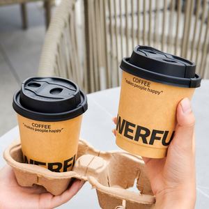 Gobelets à café jetables personnalisés en papier kraft avec couvercles, épaissis, isolants, de qualité alimentaire, pour boissons froides - Product Image 4