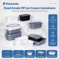 Wadah Es Krim Plastik 4L PP Aman untuk Makanan dengan Tutup, Aman untuk Freezer, untuk Toko Es Krim